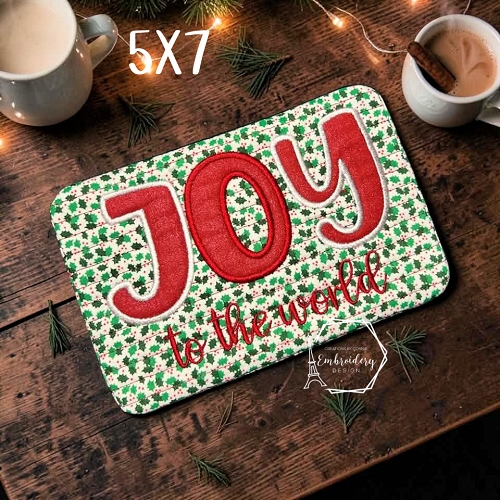 Joy to the World Applique Mug Rug Embroidery Design - 5x7